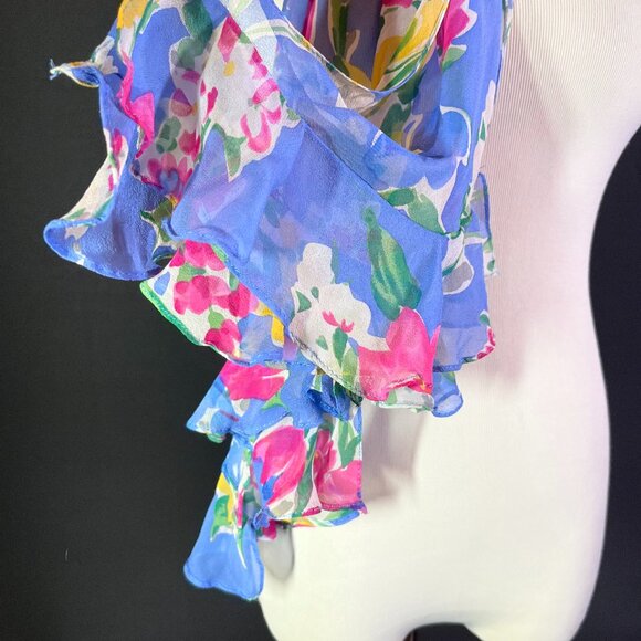 LAUREN Ralph Lauren Sheer Crepe Silk Scarf Ruffled Floral - Picture 8 of 9